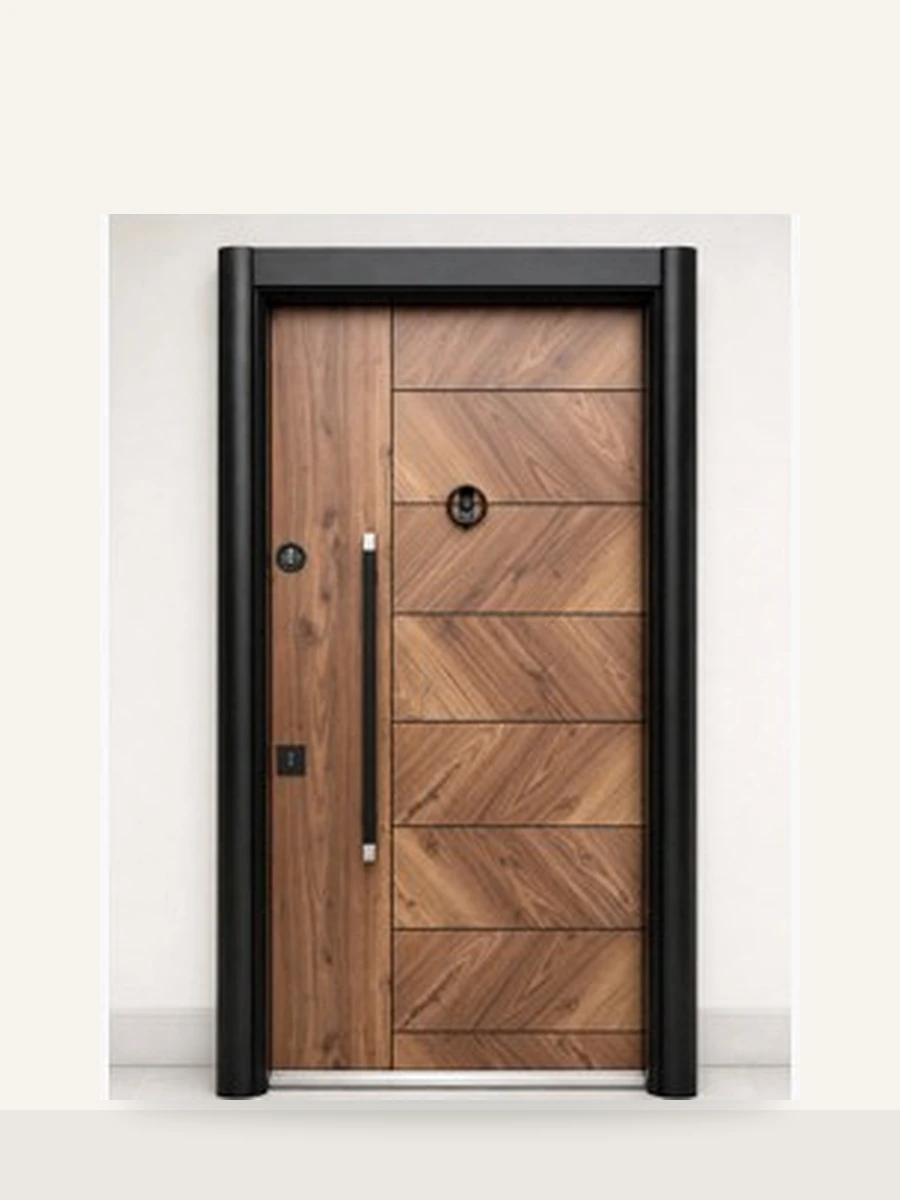 Porte Blindée Chevron Walnut, référence PB-016 — Blouk Bois