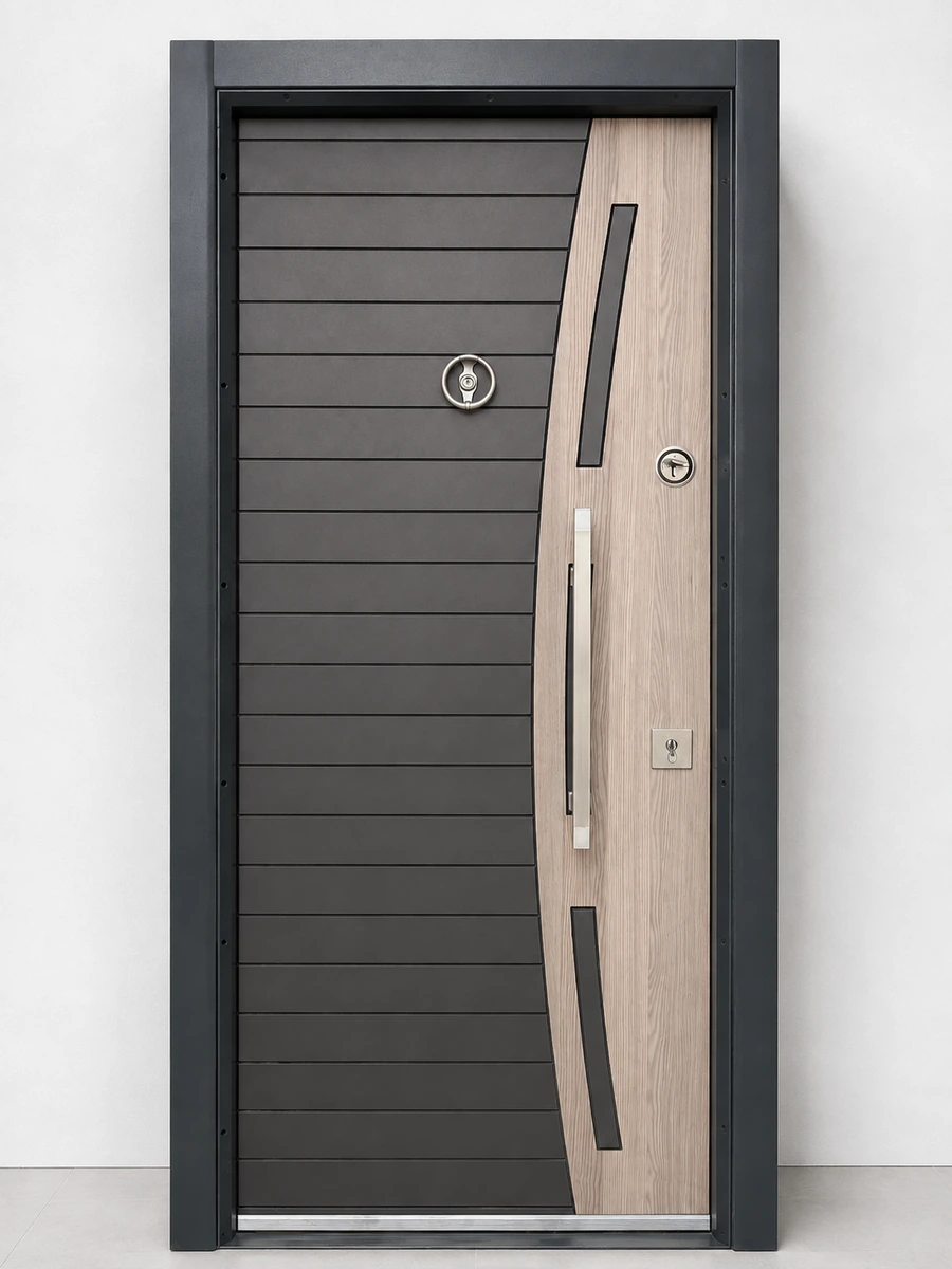Porte Blindée Geo Stripe Grey, référence PB-032 — Blouk Bois
