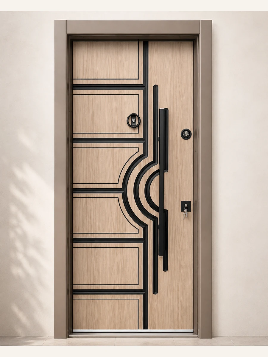 Porte Blindée Arc Chêne Clair, référence PB-033 — Blouk Bois
