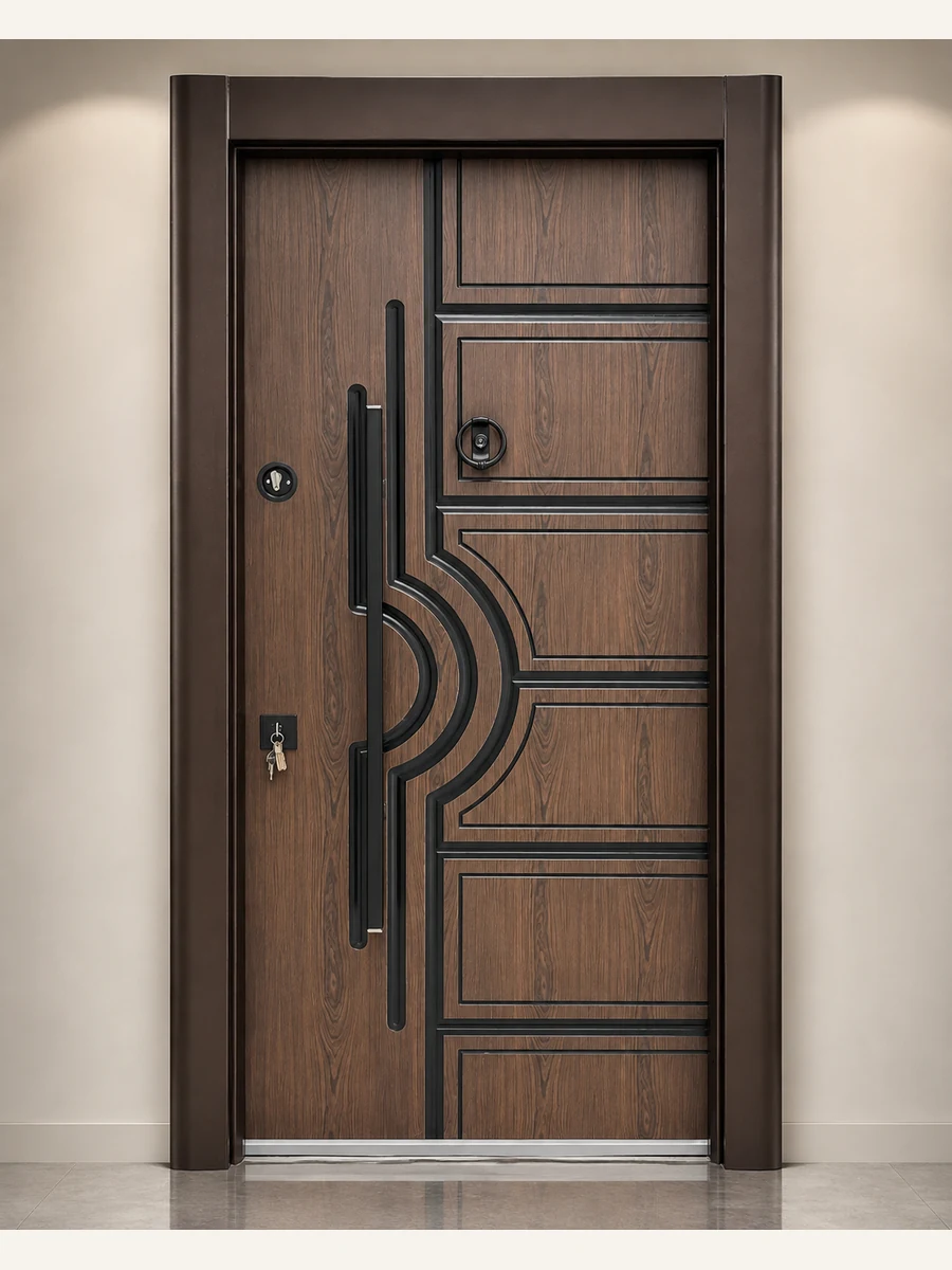Porte Blindée Arc Walnut, référence PB-036 — Blouk Bois