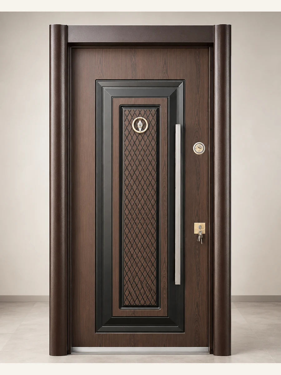 Porte Blindée Diamond Noyer Vertical, référence PB-037 — Blouk Bois