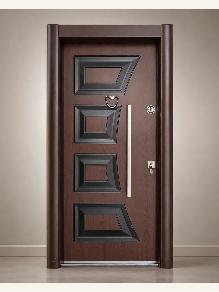 Porte Blindée Geo Frame Walnut, référence PB-039 — Blouk Bois